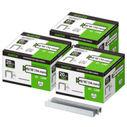 Meite USA three boxes of 20Ga 1/2-inch crown 9/16'' length upholstery staples with 5040 pieces per box on a white background, shown with two rows of galvanized staples in front
