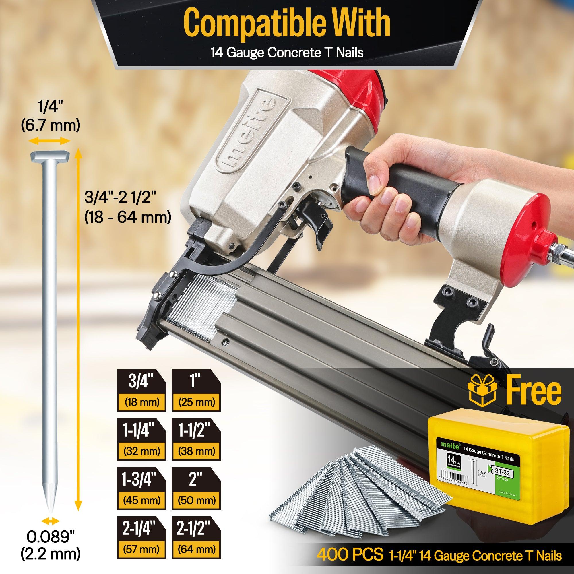Meite USA ST64E 14Ga Pneumatic Concrete Nailer with 1 Box of T