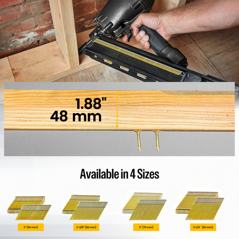 28 Degree Framing Nails in 2 inch, 2-3/8 inch, 3 inch, 3-1/4 inch