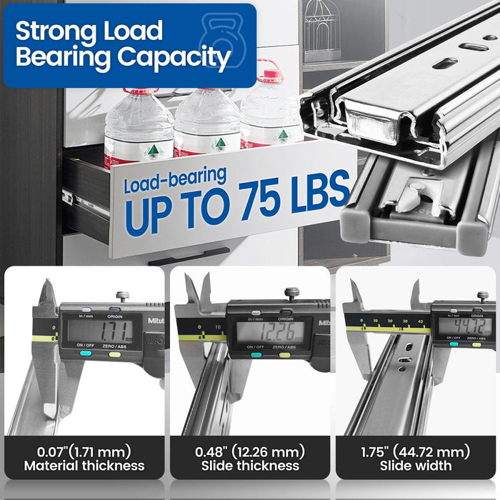 Soft Close Sidemount Drawer Slides 10-22 Inches Full Extension Ball Bearing - MEITE USA