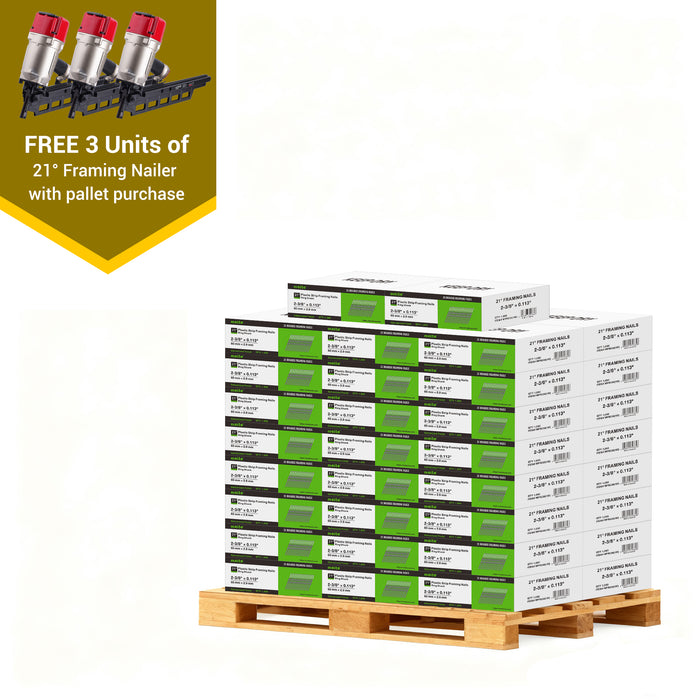 21 Degree Offset Round Head Framing Nails Pallet with Framing Nailer