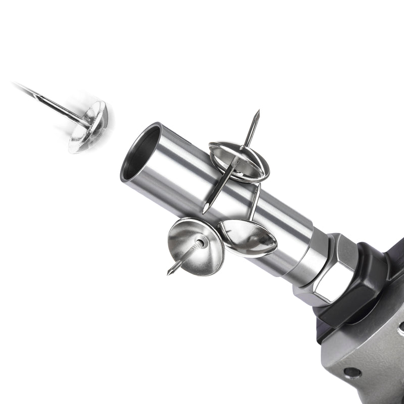Close-up of the magnetic sleeve of meite USA 1400 decorative tack nailer.