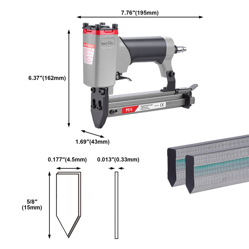 Dimensions and compatible staple specifications of the meite USA P515 Pneumatic Point Driver
