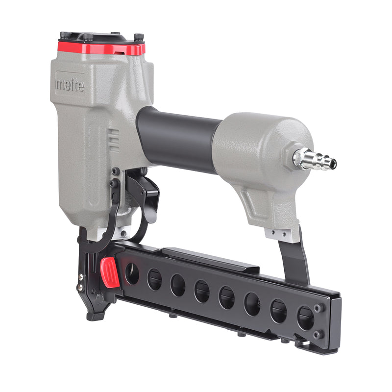 Rear-side view of meite USA 440KB 18Ga 1/4'' Crown Pneumatic Upholstery stapler in white background