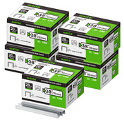 Meite USA five boxes of 20Ga 1/2-inch crown 3/8'' length upholstery staples with 5040 pieces per box on a white background, shown with two rows of galvanized staples in front