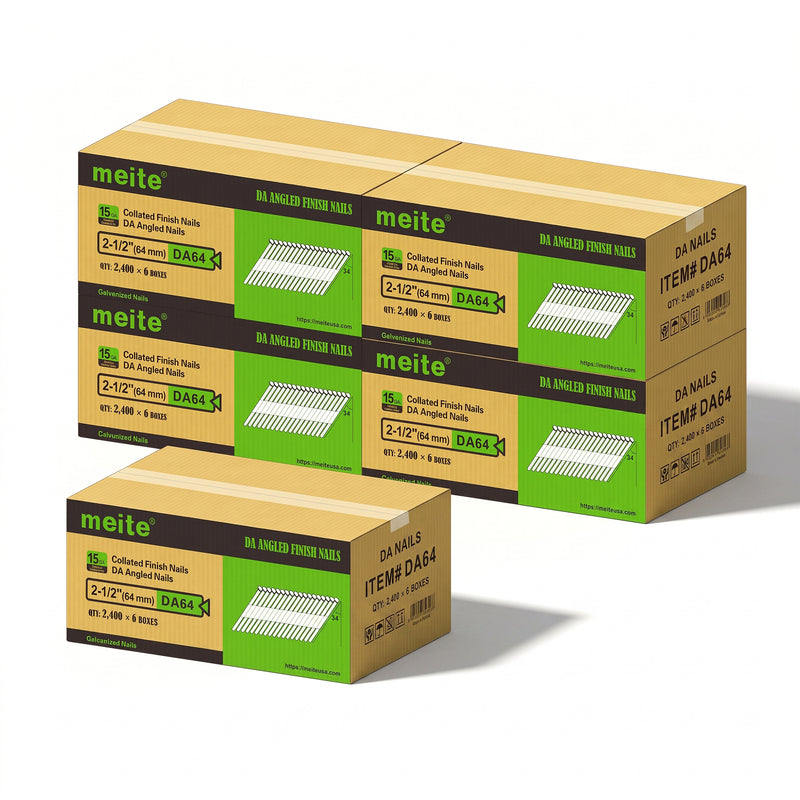 meite USA 15 gauge 34 degree 2-1/2 inches DA angled finish nails, 5 cases at 6 boxes per case, 72000 pcs in total