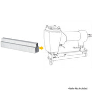Meite USA 20 Gauge 1/5 crown 4J Series galvanized upholstery staples with a compatible stapler line drawing on a white background