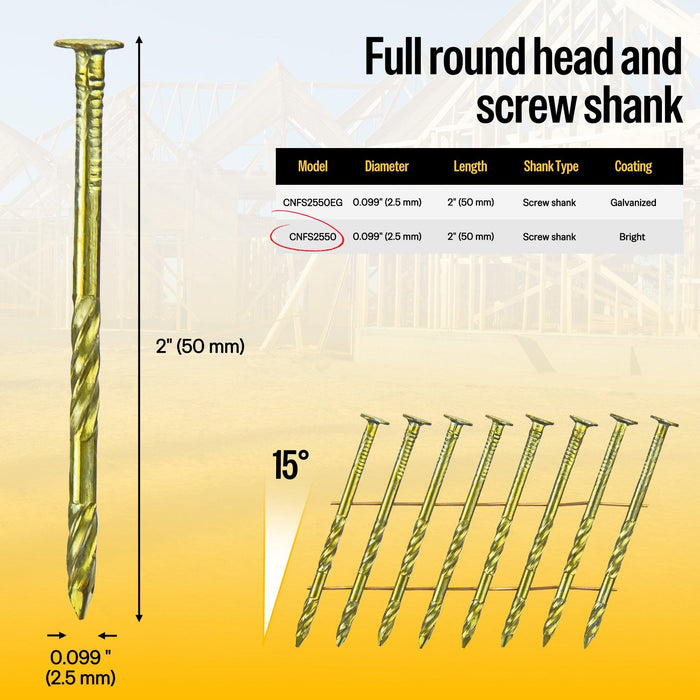 2" x .099" Coil Siding Nails - Bright Yellow Coating Screw Shank