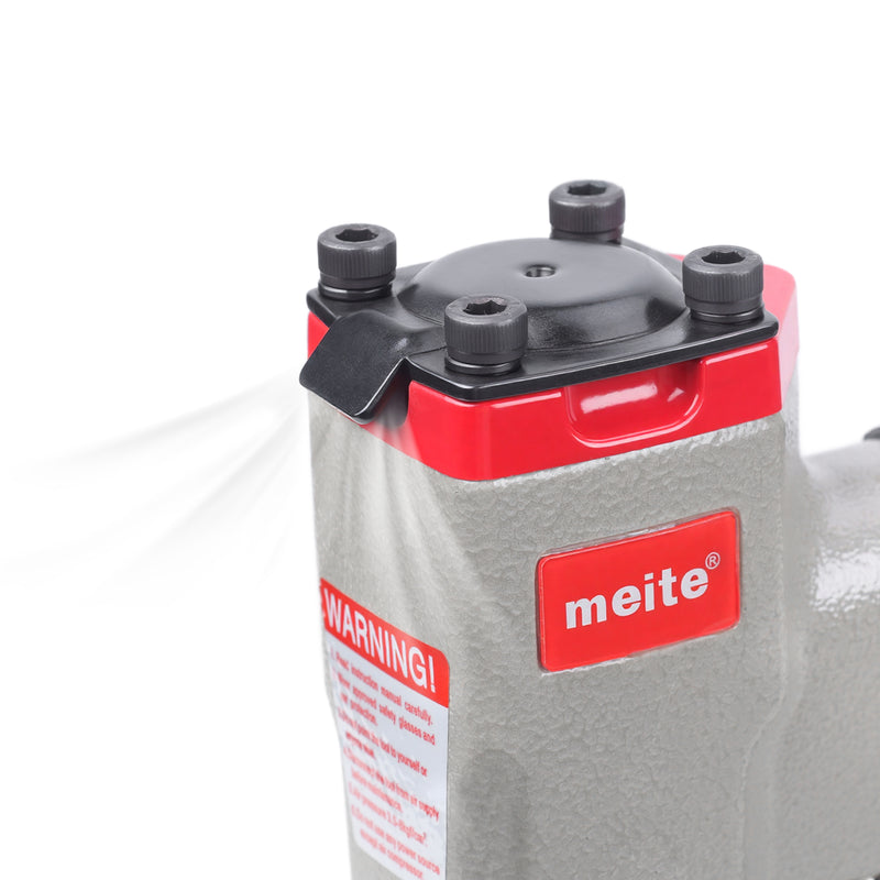 Close-up of the exhaust outlet of the top of meite USA P630C 23 gauge pneumatic pin nailer