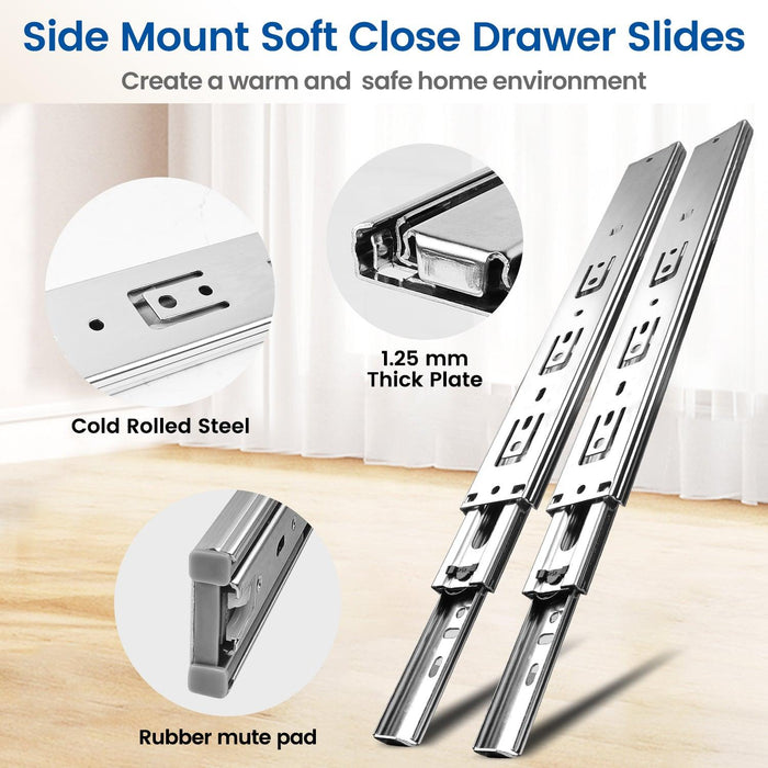 Soft Close Sidemount Drawer Slides 10-22 Inches Full Extension Ball Bearing - MEITE USA