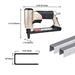 Dimensions and compatible staple specifications of the meite USA MT7105 22Ga pneumatic upholstery stapler