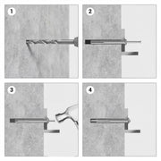 Tutorial on installing hammer driver, drill a hole, insert the anchor, and use a hammer to drive it in until it's flush with the surface.