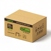 Meite USA case pack containing 10 boxes of 20Ga 1/2-inch crown 1/4'' length upholstery staples with 5040 pieces per box on a white background
