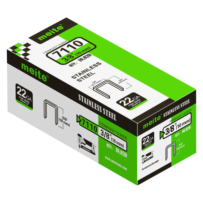 22Ga 3/8" Crown 304 Stainless Steel Fine Wire Staples 1/4" to 1/2" Length