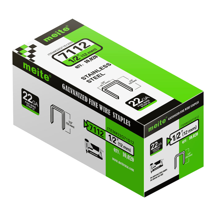 22Ga 3/8" Crown 304 Stainless Steel Fine Wire Staples 1/4" to 1/2" Length