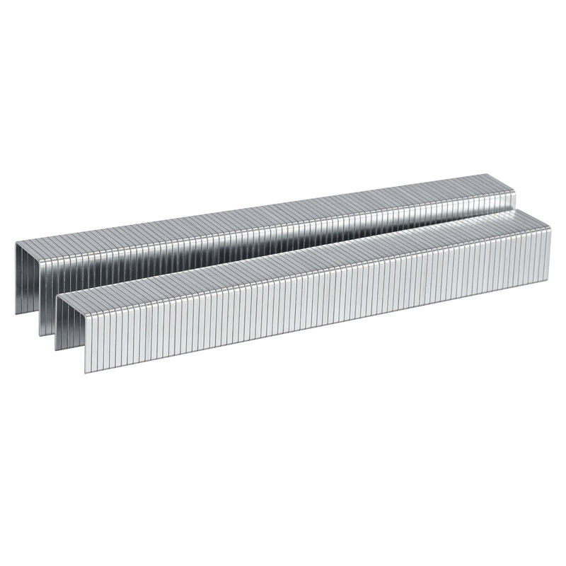 Two strips of Meite USA 20 gauge 1/2" crown galvanized upholstery staples displayed on a clean white background