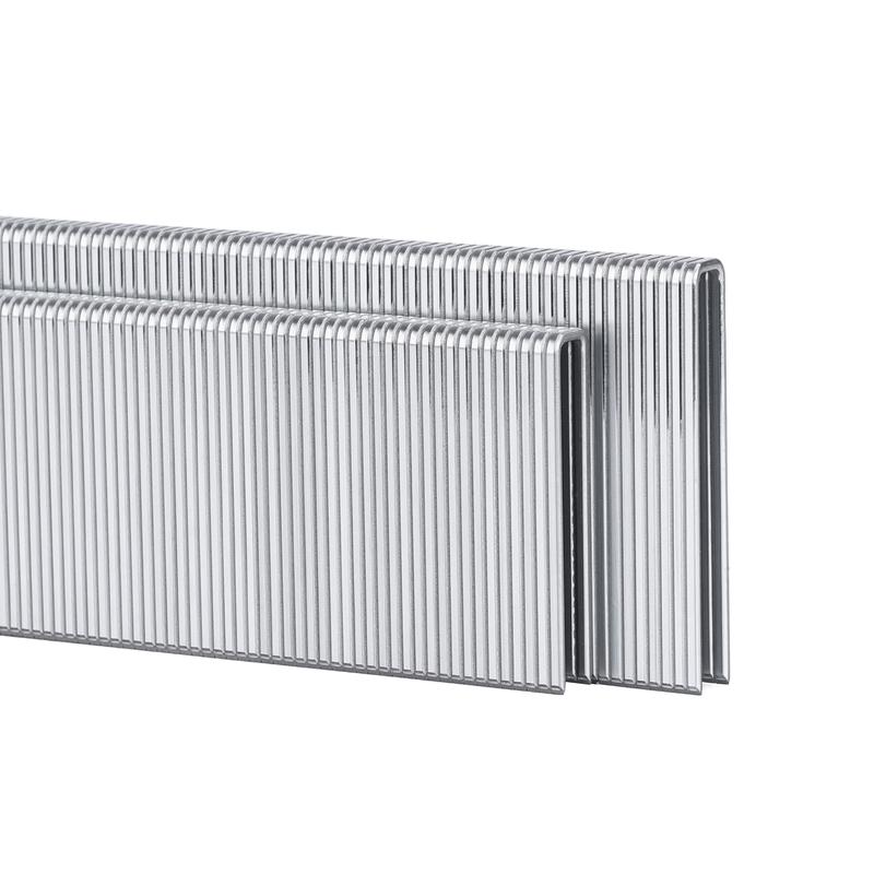 Meite USA 18 gauge 1/4 inch crown staples displayed in two strips on a white background