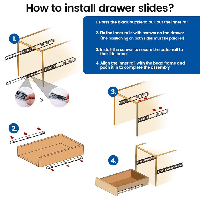 Soft Close Sidemount Drawer Slides 10-22 Inches Full Extension Ball Bearing - MEITE USA