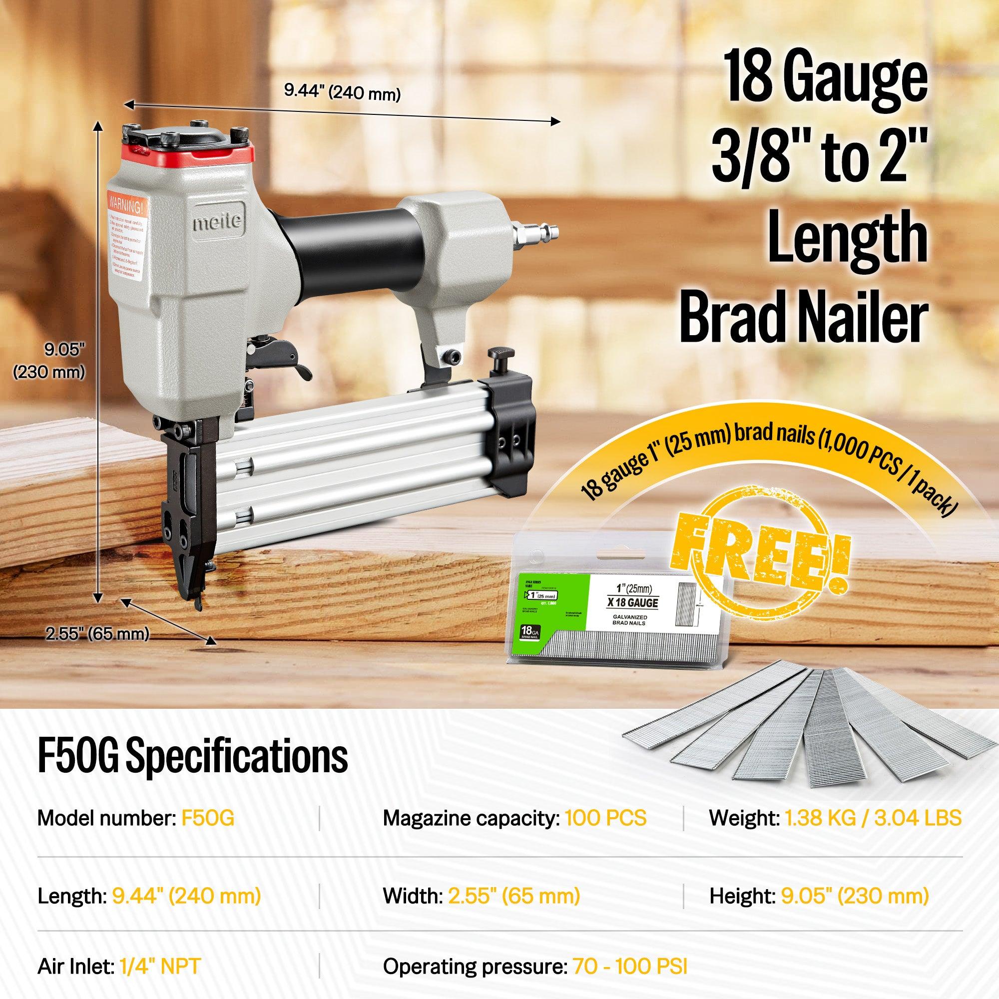Meite USA F50G 18Ga Pneumatic Brad Nailer | Safety & Precision