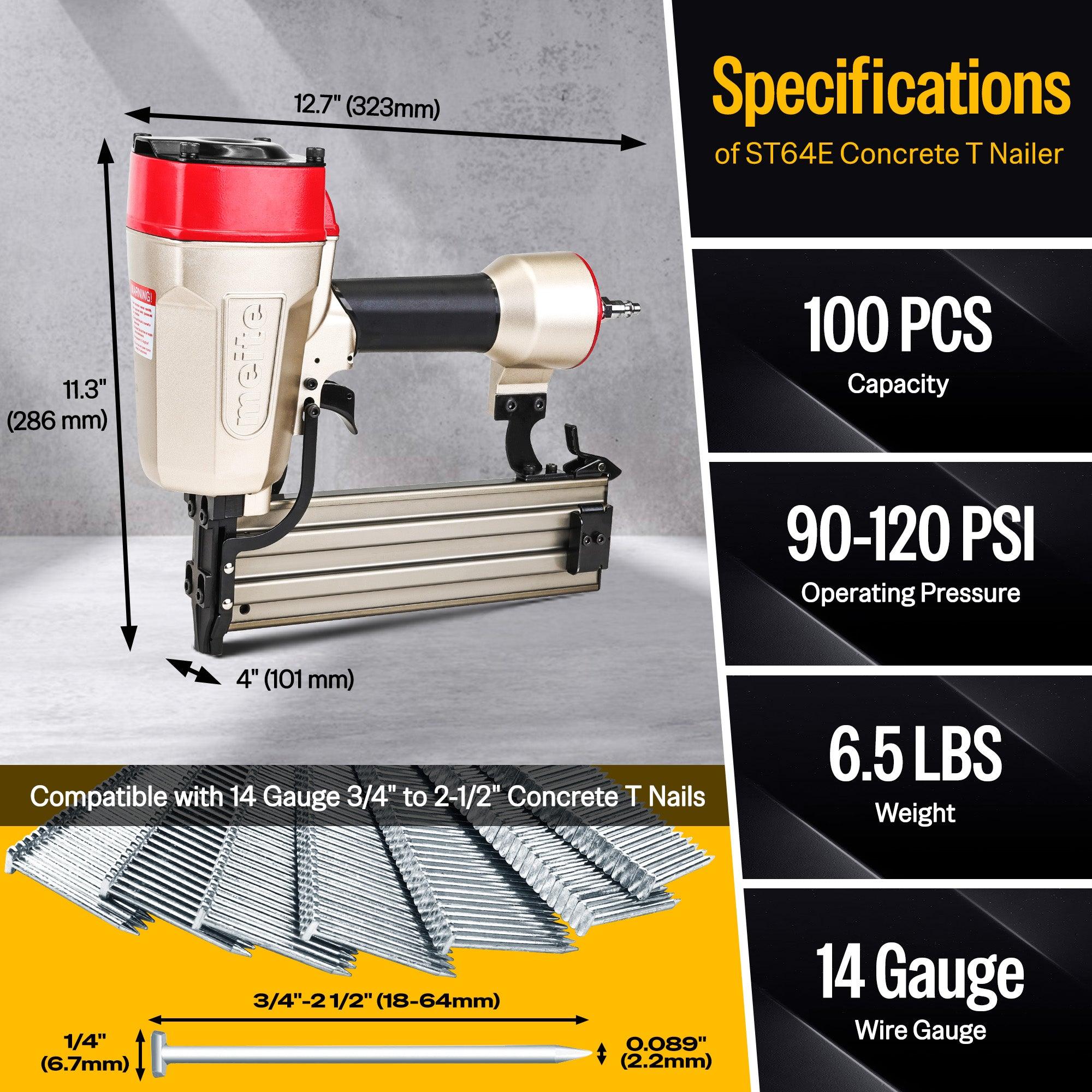 Meite USA ST64E 14Ga Pneumatic Concrete Nailer with 1 Box of T