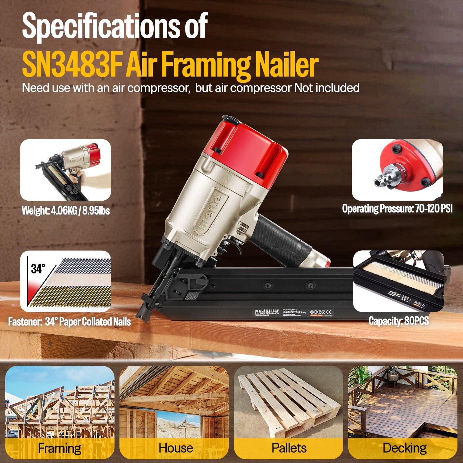 Meite USA SN3483F 30 Degree Pneumatic Framing Nailer — MEITE USA