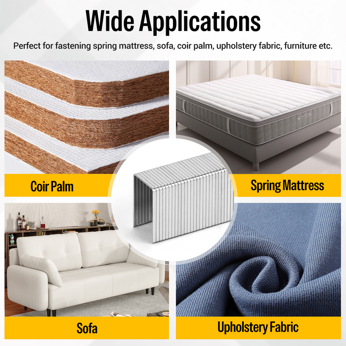 staples for sofa, upholstery fabric, spring mattress etc.