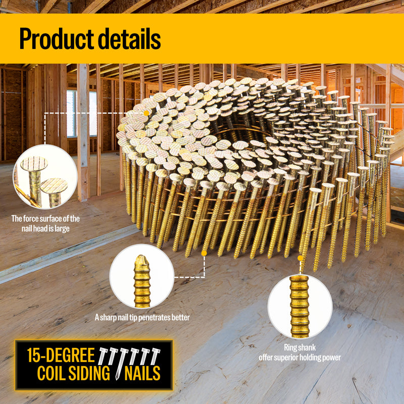 1-1/2" × .083" Coil Siding Nails - Galvanized Ring Shank