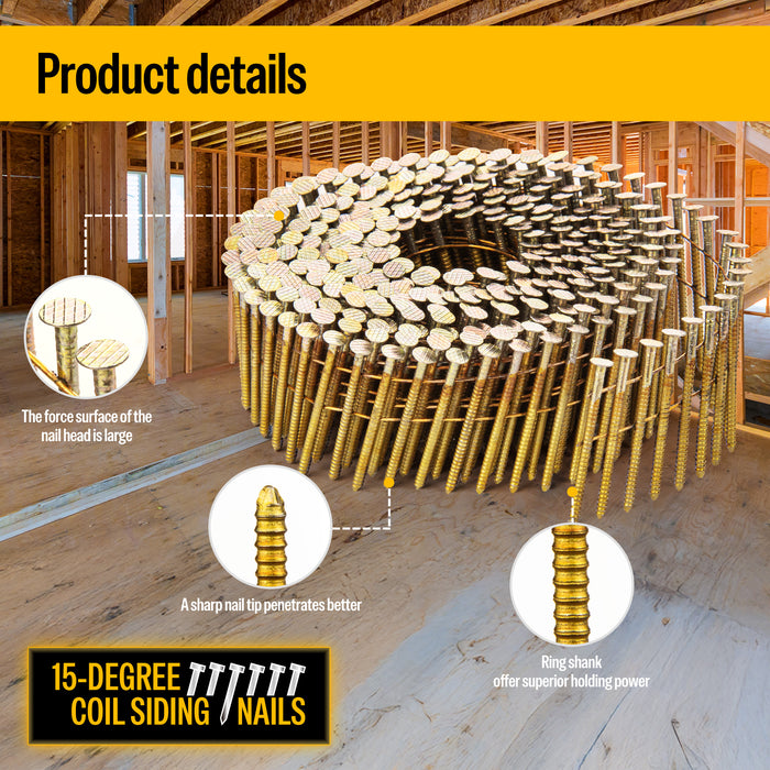 1-1/2" × .083" Coil Siding Nails - Galvanized Ring Shank