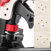 Close-up of the element of adjusting nail depth of meite USA CN65 Coil Siding Nailer in white background, shows the different nail depth