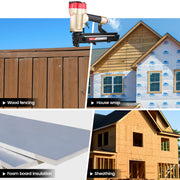 Meite USA PW2638-L 16Ga upholstery stapler application, showing uses for wooden fences, house wrap, sheating, etc.