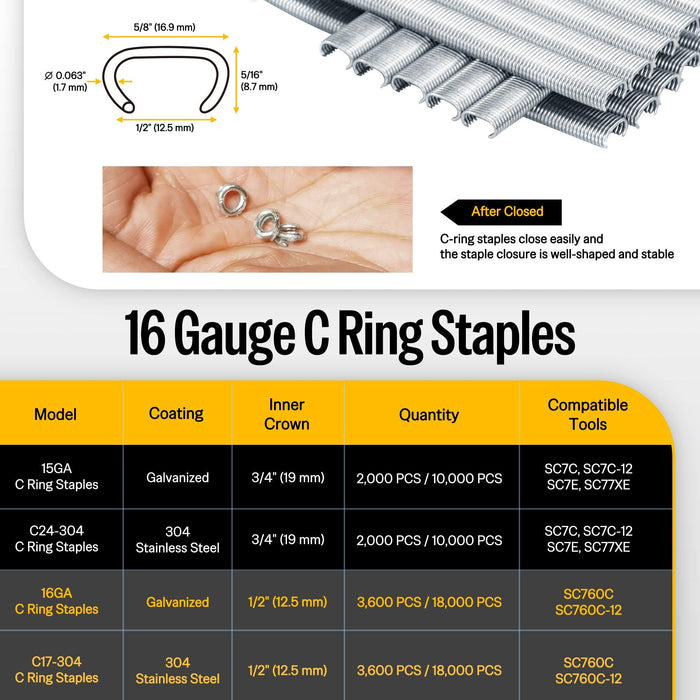 16Ga 1/2" Crown Galvanized Hog Rings