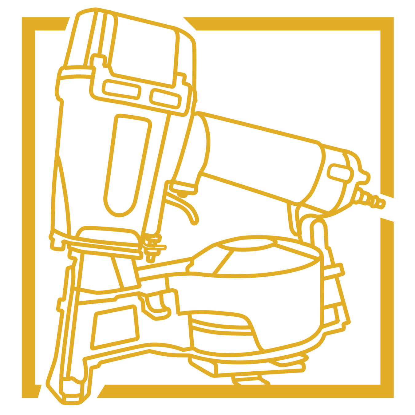 Yellow sketch illustration of a coil nailer on white background for Meite USA series page