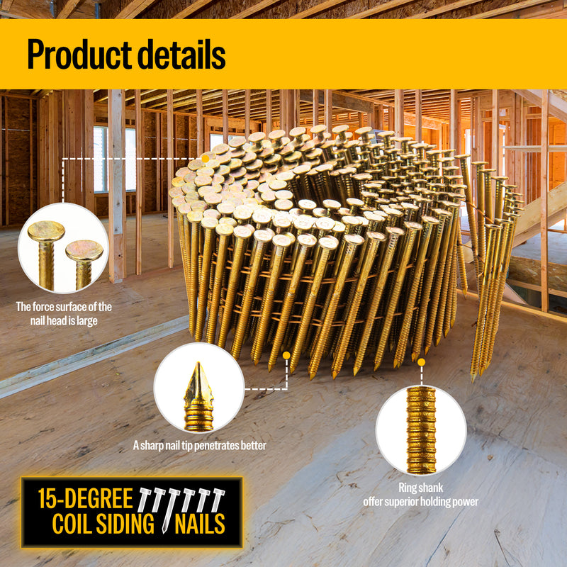 2'' to 3'' Coil Siding Nails - Electro Galvanized Ring Shank