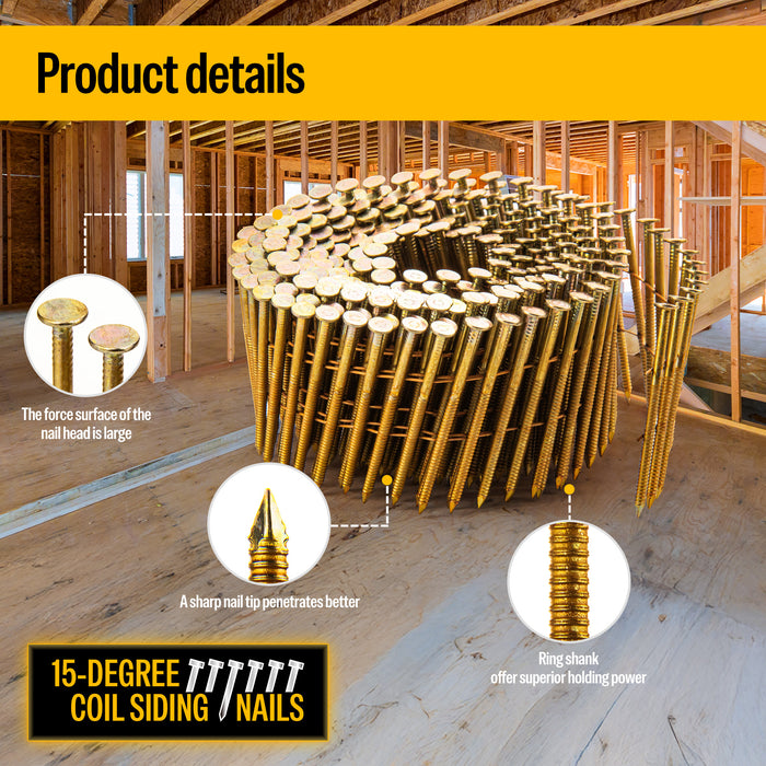 2'' to 3'' Coil Siding Nails - Electro Galvanized Ring Shank