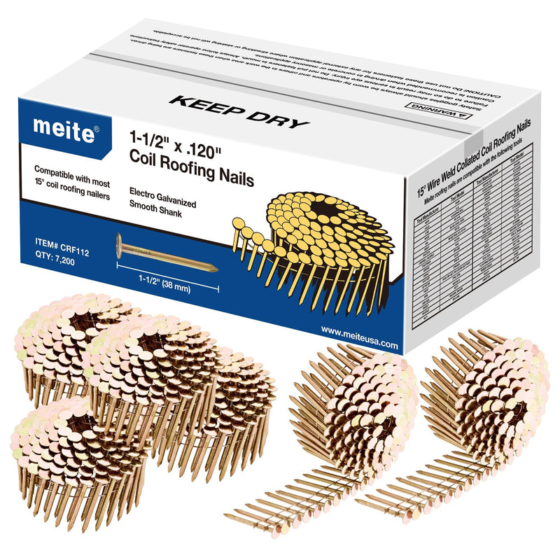 15 Degree Round Head 1" to 1-3/4" × .120 Smooth Shank Coil Roofing Nails - MEITE USA