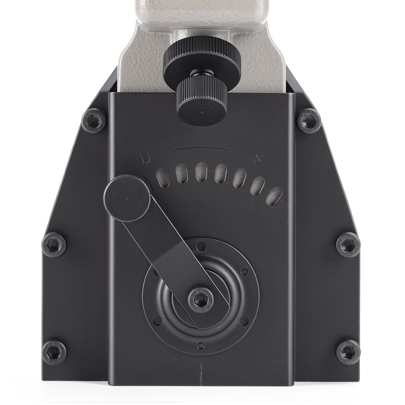 Close-up of meite USA HB3518 carton stapler depth adjustment on a white background, showing detailed control of stapling depth for precise box sealing