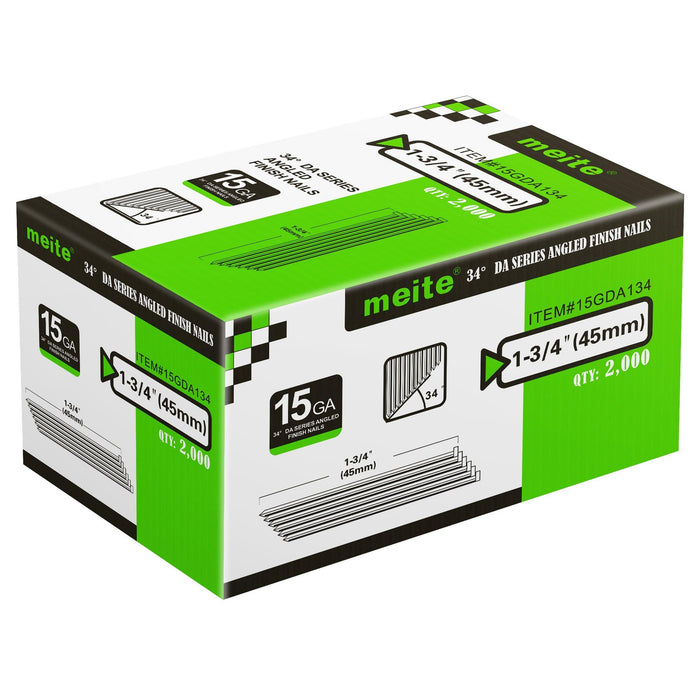 15 Gauge 34 Degree DA Series 1-1/4" to 2-1/2" Length Angled Finish Nails - MEITE USA