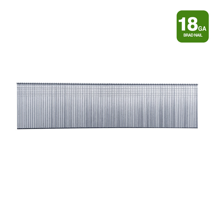 Meite USA 18 gauge 1-1/4 inch length brad nails displayed in a single strip on a white background