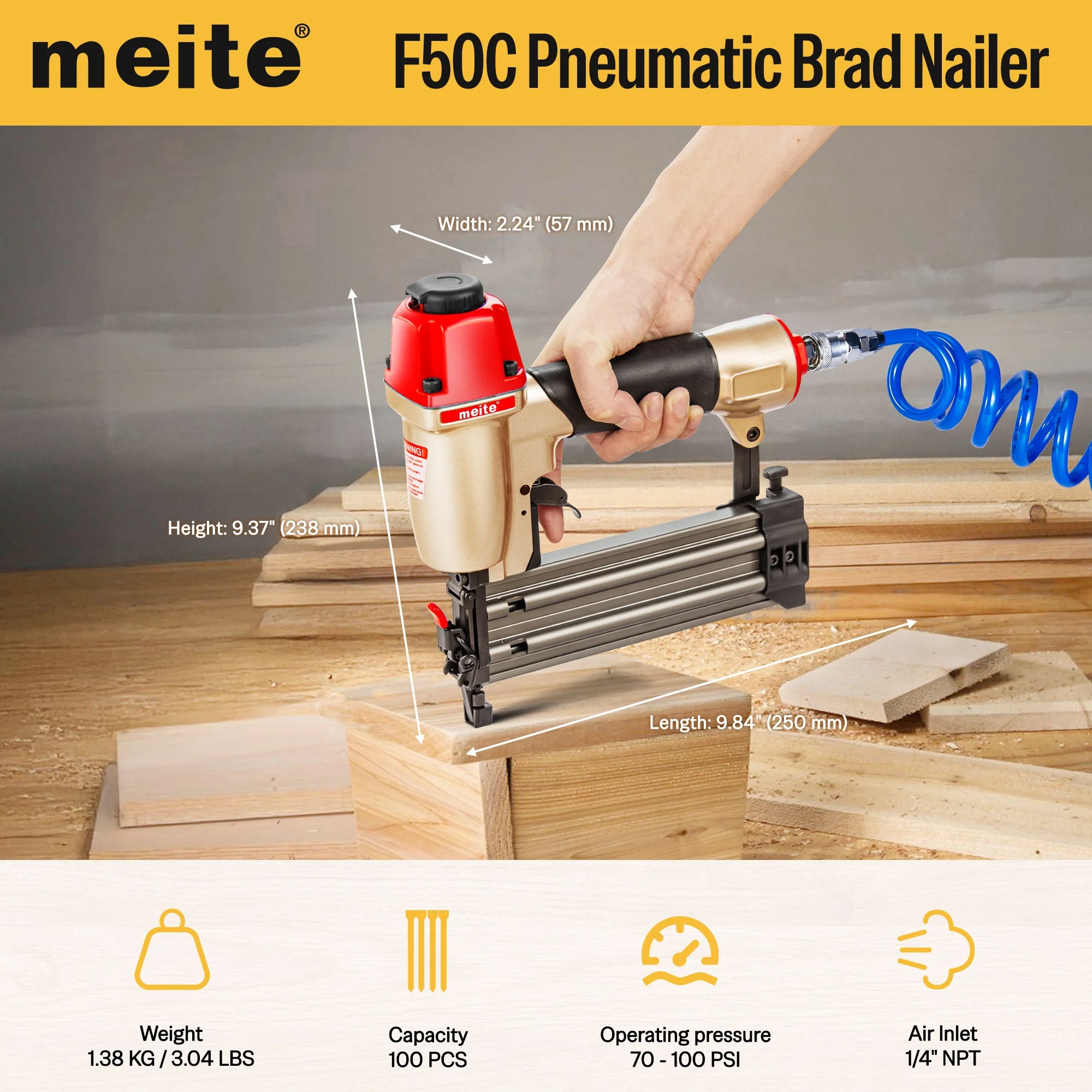Meite USA F50C 18Ga Pneumatic Brad Nailer | Trim & Carpentry