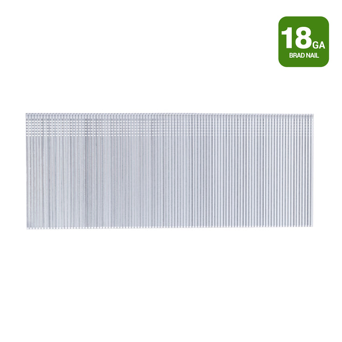 Meite USA 18 gauge 2 inch length brad nails displayed in a single strip on a white background