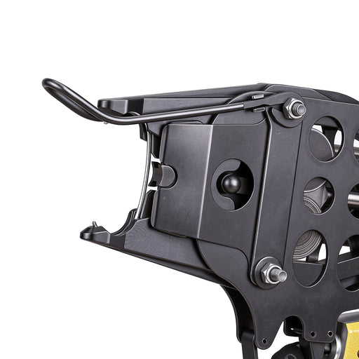 Close-up of the jaw of Meite USA MTC600 14Ga 2-1/4" Crown Pneumatic Hog Ring gun in white background