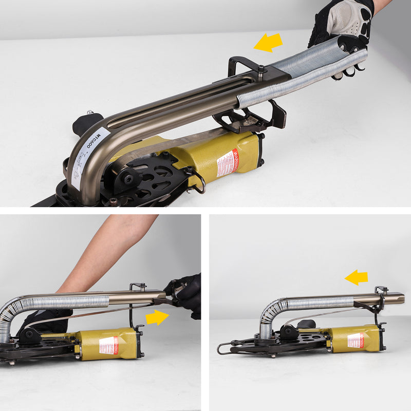 Loading hog rings tutorial of meite USA MTC600 14Ga 2-1/4" Crown Pneumatic c ring plier in white background
