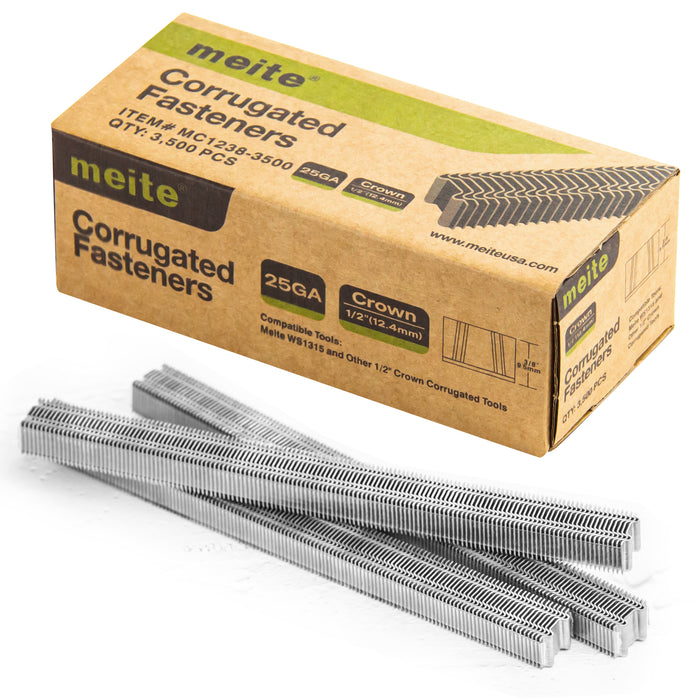 One box pack of meite USA 1/2 inch crown 3/8 inch length corrugated nails, 3500 piece 