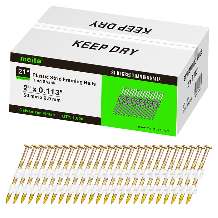 21 Degree Framing Nails - Round Head Ring Shank