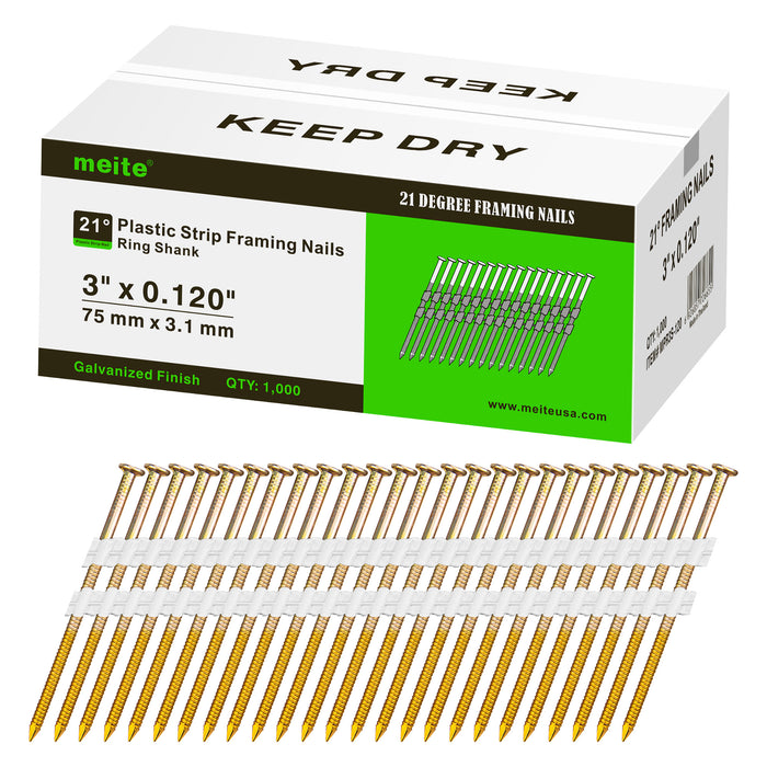 21 Degree Framing Nails - Round Head Ring Shank