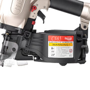 Close-up of the magazine of meite USA CN65 2-1/2'' Pneumatic Coil Siding Nailer loading in white background