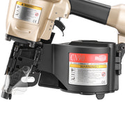 Close-up of the magazine of meite USA CN90 3-1/2'' Pneumatic Coil Pallet Nailer loading in white background