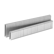 Two strips of Meite USA 18 gauge 1/4" narrow crown upholstery staples displayed on a white background
