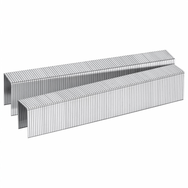 Two strips of Meite USA 20 Gauge 1/2" Crown 12J Series galvanized upholstery staples displayed on a clean white background