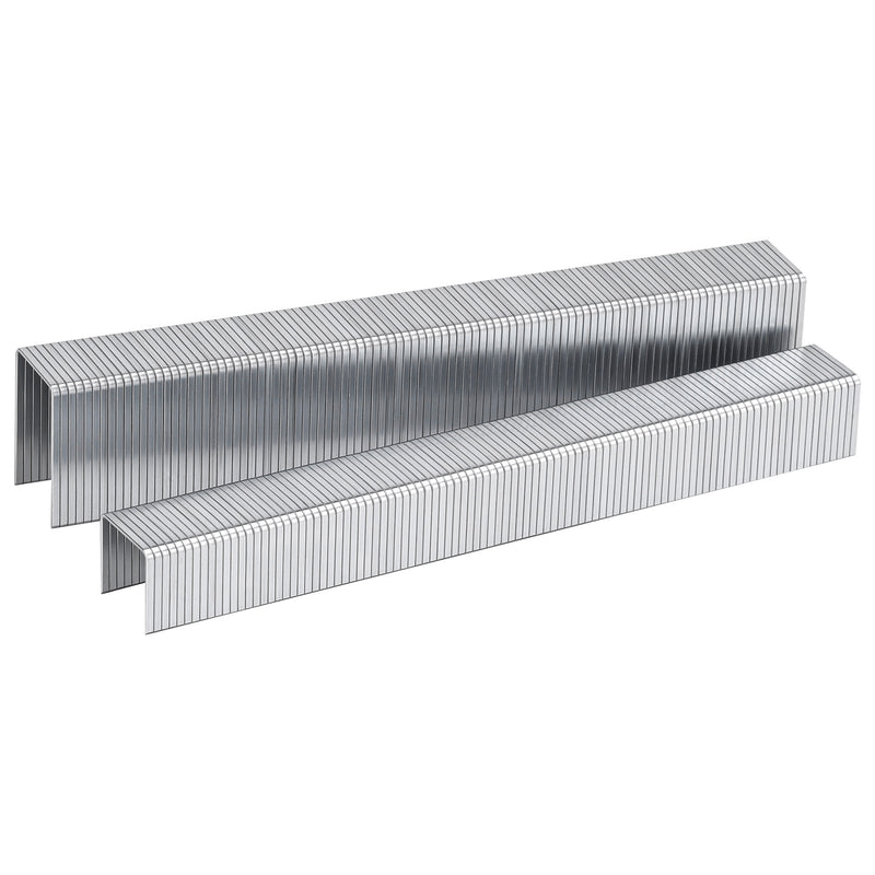 Two strips of Meite USA 20 Gauge 10J Series galvanized upholstery staples, 7/16" Crown 1/4" to 7/8" Length, displayed on a clean white background